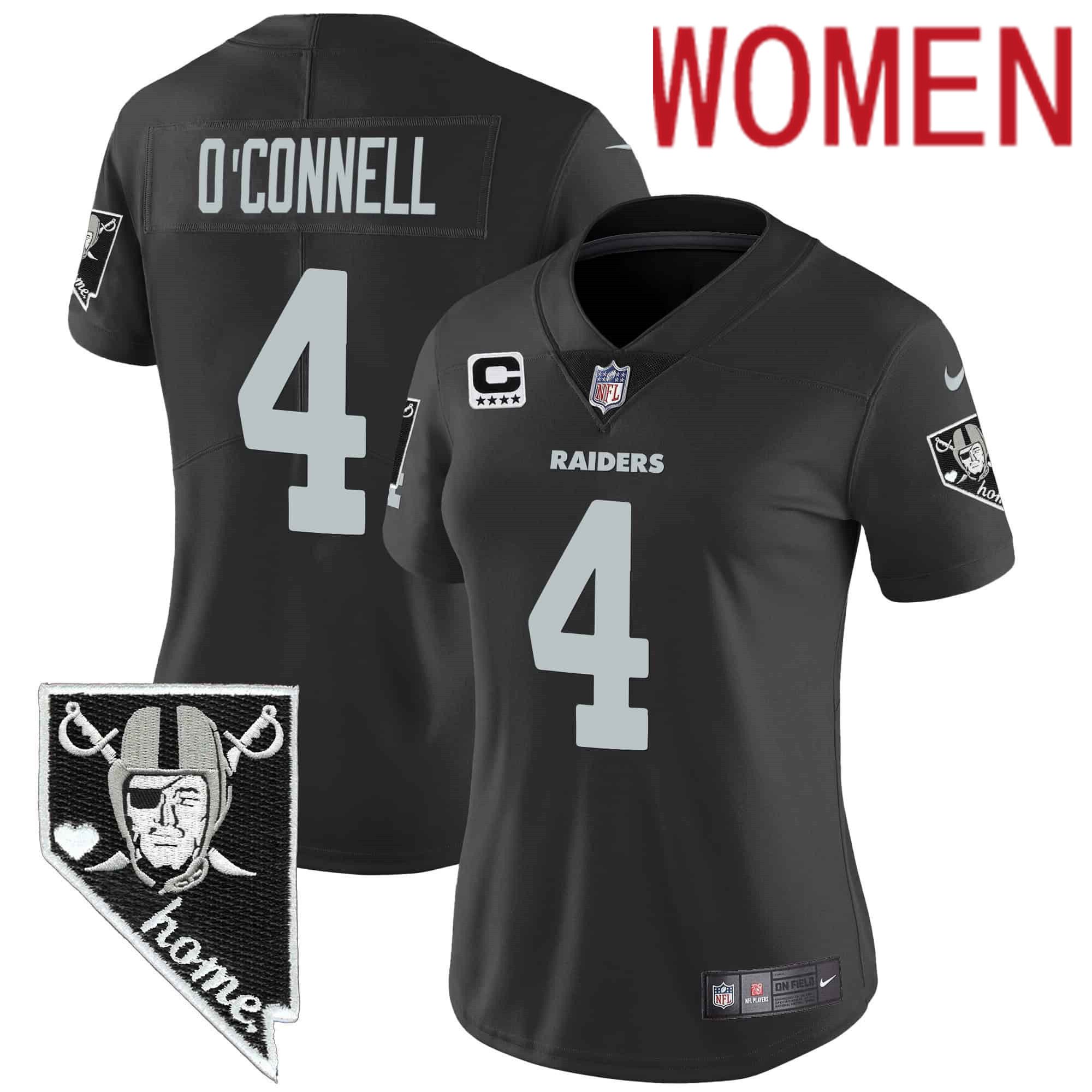 Women Oakland Raiders #4 OConnell Black 2024 Nike Nevada Home Patch Vapor NFL Jersey style 1